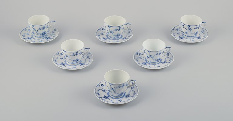 Royal Copenhagen Blue Fluted Plain.A set of six coffee cups with saucers.