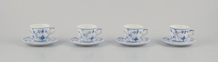 Royal Copenhagen Blue Fluted Plain.A set of four coffee cups with saucers.