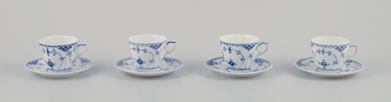 Royal Copenhagen Blue Fluted Half Lace.A set of four coffee cups with saucers.
