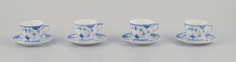 Royal Copenhagen Blue Fluted Half Lace.A set of four coffee cups with saucers.