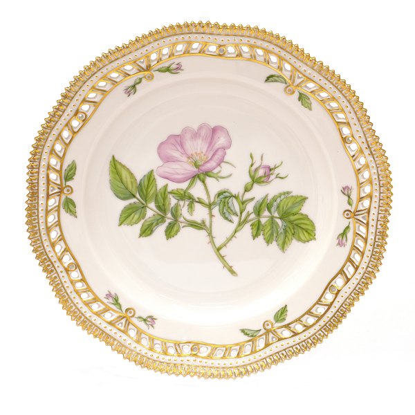 Flora Danica frokosttallerken 3554 med svejfet og gennembrudt fane. "Rosa tomentosa Sm". Fejlfri. D: 22,5cm