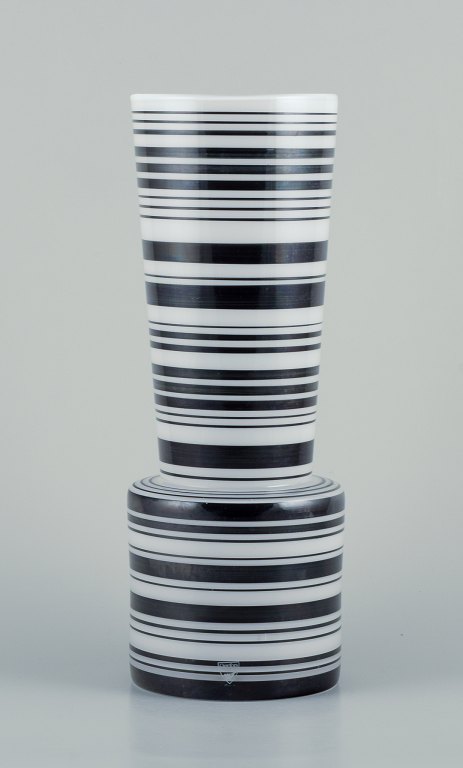 Per B. Sundberg for Orrefors, Sweden.Large art glass vase in striped design.