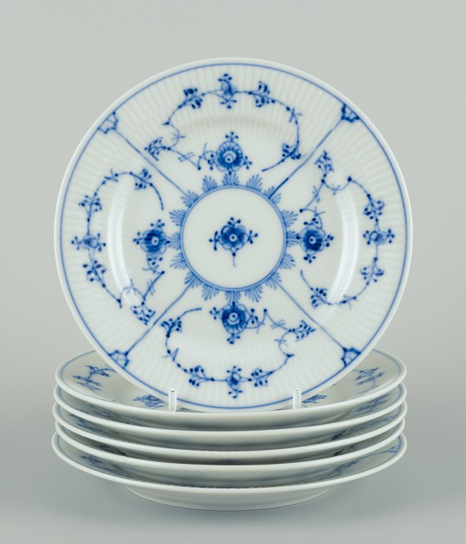 Royal Copenhagen Blue Fluted Plain, six dessert plates in hand-painted porcelain.