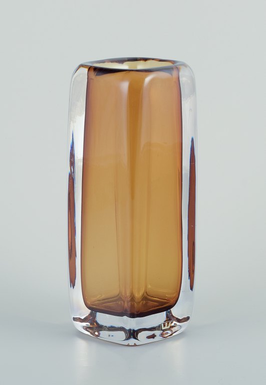 Vicke Lindstrand for Kosta Boda, Sweden. Art glass vase in yellow and clear glass.