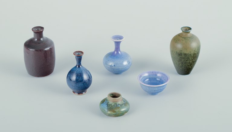 European studio ceramists.A collection of six miniatures in unique ceramics.