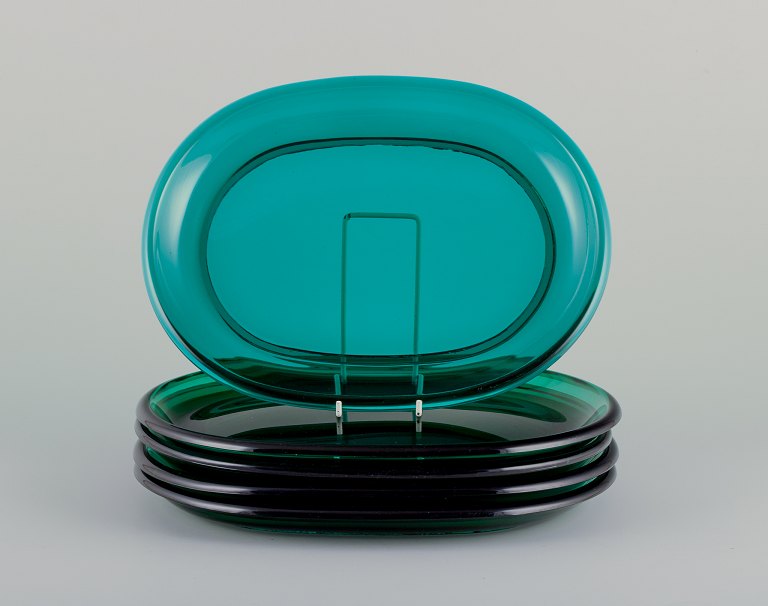 Josef Frank for Svenskt Tenn, Reijmyre/Gullaskruf,Sweden.Five handmade lobster plates in green art glass.