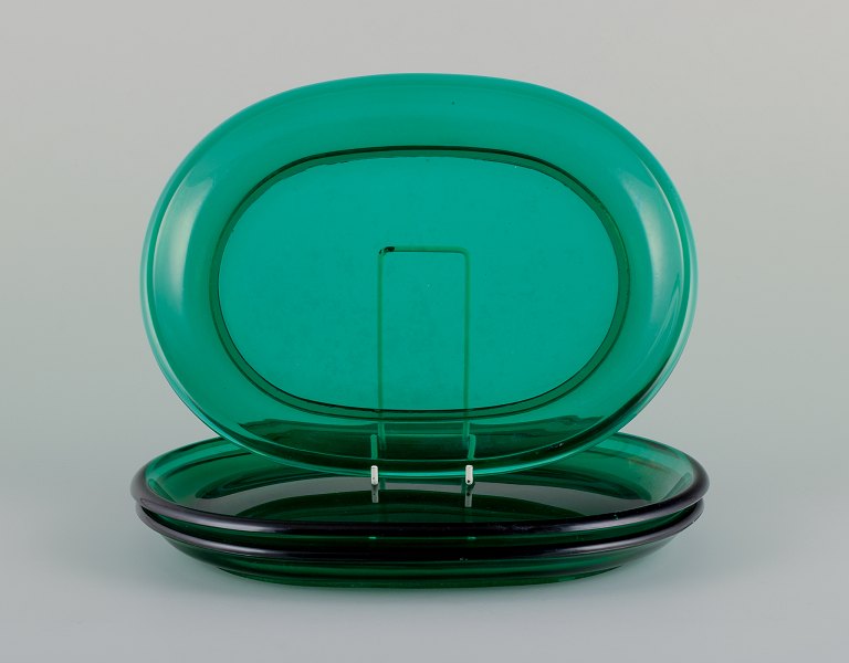 Josef Frank for Svenskt Tenn, Reijmyre/Gullaskruf,Sweden. Three handmade lobster plates in green art glass.