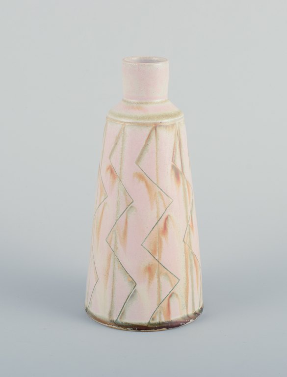 John Andersson for Höganäs, Sweden.Unique ceramic vase. Glaze in light tones.