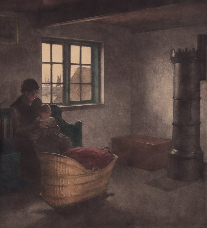 Peter Ilsted. ”Fiskerstue Hornbæk”. Original radering af Peter Ilsted.