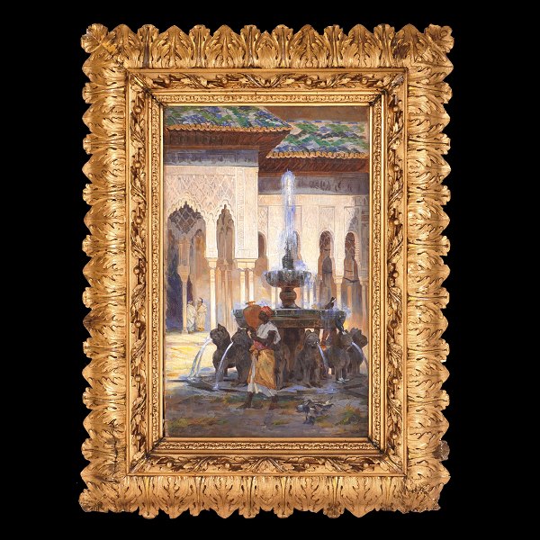 Agnes Frederika Börjesson maleri. Agnes Börjesson (Agneta Frederika Börjesson), 1827-1900, olie på lærred. Signeret og betegnet Alhambra. Lysmål: 45x28cm. Med ramme: 68x51cm