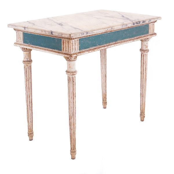 Gustaviansk konsol med marmoreret træplade. Sverige ca. år 1780. H: 79cm. Plade: 54x90cm