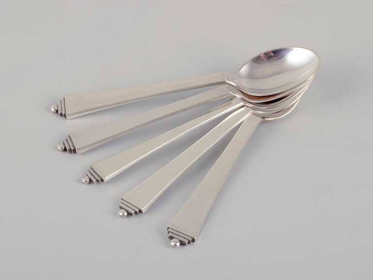 Georg Jensen Pyramid.Five teaspoons in sterling silver.
