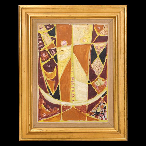 Egill Jacobsen, 1910-98, olie på lærred. Maskekomposition fra 1960erne. Lysmål: 64x45cm. Med ramme: 89x70cm