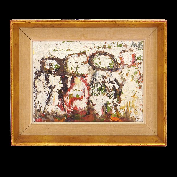 Mogens Balle, COBRA member, 1921-88, oil on canvas. Signed. Visible size: 23x31cm. With frame: 35x43cm