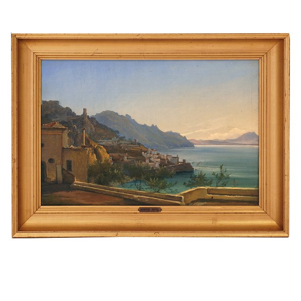 Maleri Morten Jepsen. Morten Jepsen, 1826-1903, olie på lærred. Parti fra Amalfi ca. år 1866. Signeret. Lysmål: 29x42cm. med ramme: 39x52cm