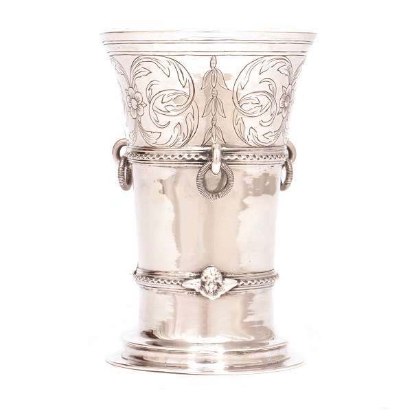 Early 18th century Danish Baroque silver beaker by Jacob Sørensen, Copenhagen, 1678-1710, dated 1705. H: 11,5cm. W: 205,2gr