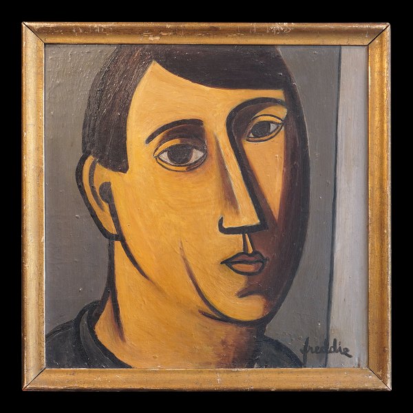 Wilhelm Freddie selvportræt. Wilhelm Freddie, 1909-95, olie på plade. Tidligt selvportræt signeret og dateret 1926-27. Lysmål: 38x37cm. Med ramme: 43x42cm