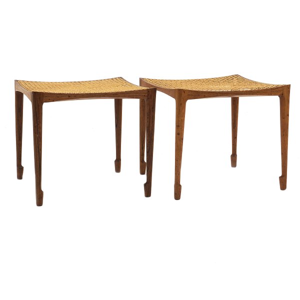 Pair of Bernt Petersen, Denmark, rosewood stools. Nice condition. H: 41cm. Seat: 45x45cm