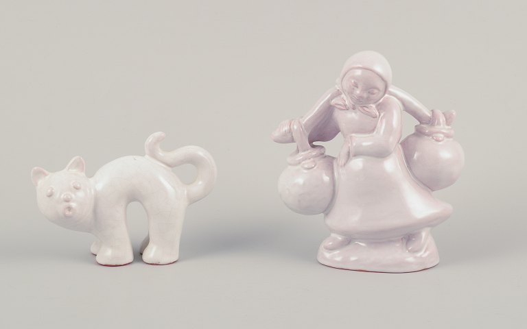Gertrud Kudielka for Hjort, Bornholm.Two figures of a cat and a woman carrying two vessels.