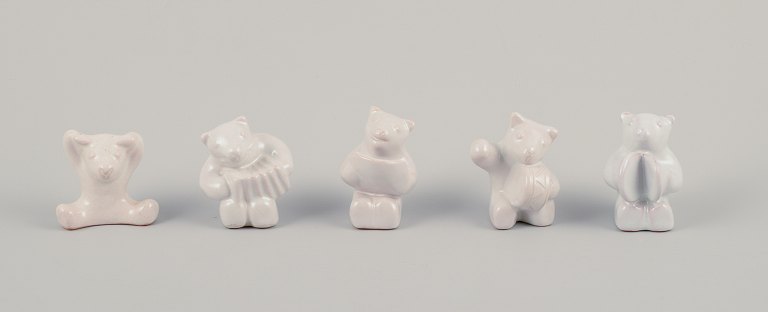 Hjorth, Bornholm.Five bear musicians in white glazed stoneware.