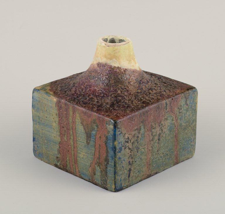 Fantoni, Italy. Unique ceramic vase. Polychrome glaze.
