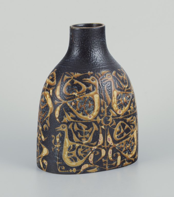 Nils Thorsson for Aluminia."Baca" vase with motif of birds.