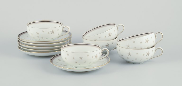 Bing and Grondahl, “Milky Way”. Six teacups with saucers.
