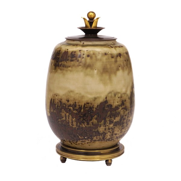 A Danish stoneware lidded jar by Carl Halier, 1873-1948, for Royal Copenhagen. Signed 1944. H: 26cm