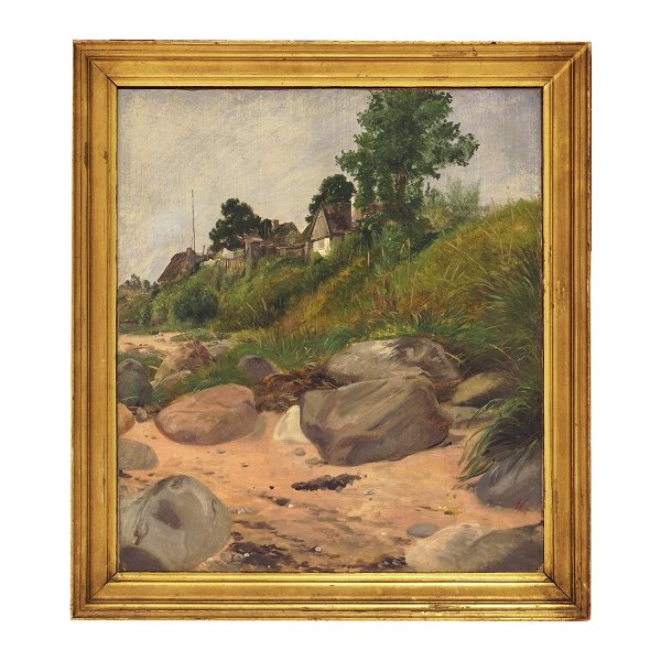 Jørgen Roed, 1808-88, oil on canvas. Landscape, Hellebæk, North Zealand circa 1854. Visible size: 39x35cm. With frame: 46x42cm