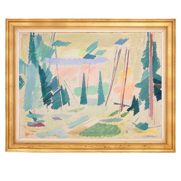 William Scharff maleri. William Scharff, 1886-1959, olie på lærred. Motiv sandsynligvis fra Tisvilde Hegn. Signeret William Scharff. Lysmål: 72x97cm. Med ramme: 90x115cm