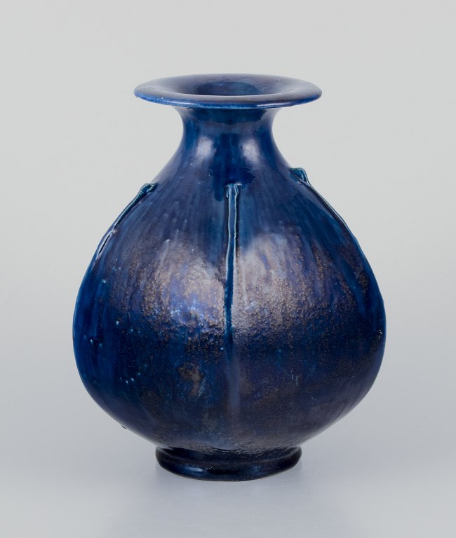 Svend Hammershøi for Kähler.Large ceramic vase,  beautiful deep blue glaze.
