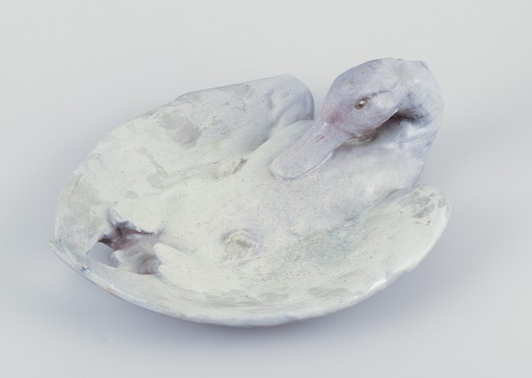 Émile Decoeur, French ceramicist.Large and impressive ceramic dish in the shape of a duck.