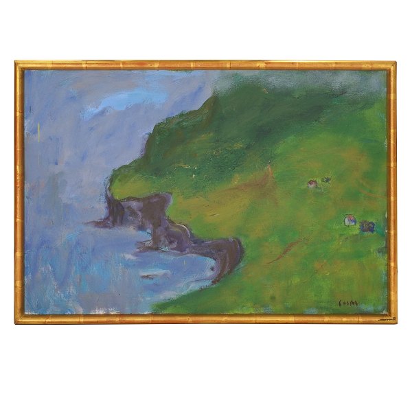 Sven Havsteen-Mikkelsen painting, Faroe Islands. Sven Havsteen-Mikkelsen, 1912-99, oil on canvas. Signed. Visible size: 50x72cm. With frame: 55x77cm
