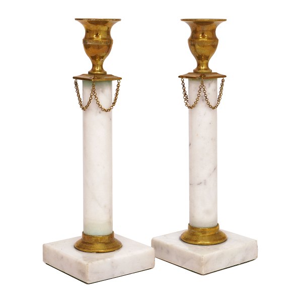 Pair of Gustavian marble candles ticks with fire gilt mountings. Sweden circa 1780-1800. H: 23cm