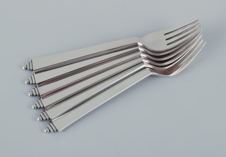Georg Jensen Pyramid. A set of six dinner forks.