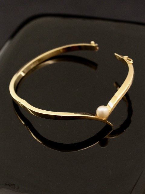 14 karat guld armring med ægte perle