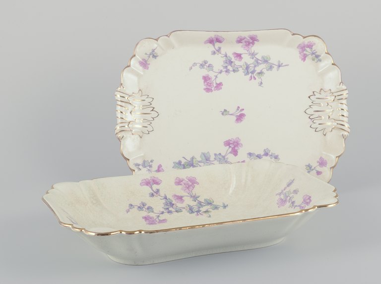 Gustafsberg, Sweden. "Geranium".Rectangular tray and elongated deep dish in earthenware.