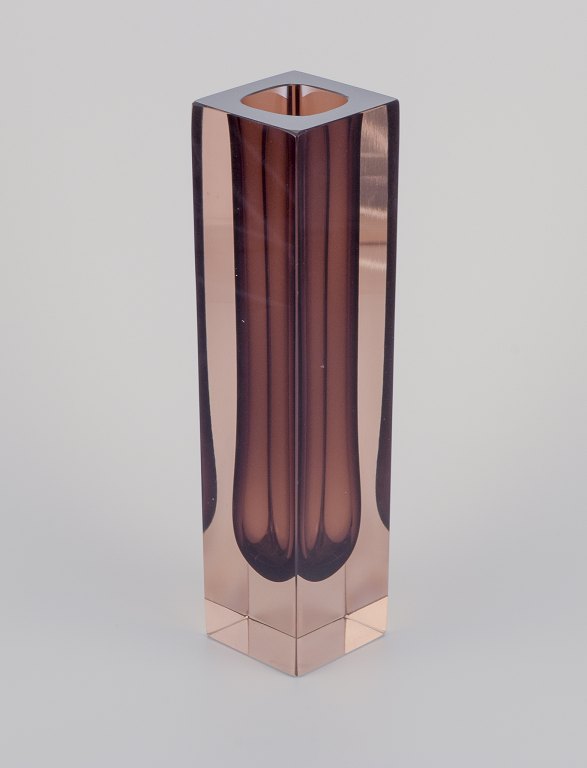 Murano, Italy. Square art glass vase.Smoke-colored and brown art glass.