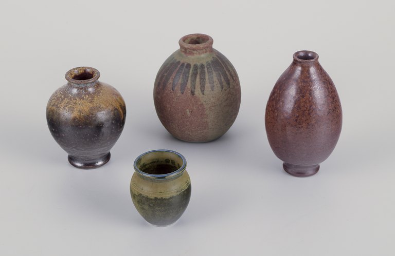 Wallåkra and various Swedish ceramists.Four unique ceramic vases.