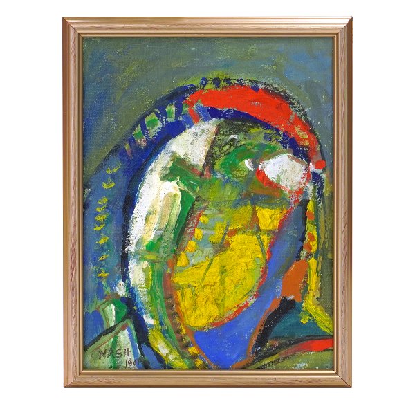 Jørgen Nash maleri. Jørgen Nash, 1920-2004, olie på plade. Signeret og dateret 1961. Lysmål: 37x28cm. Med ramme: 42x33cm