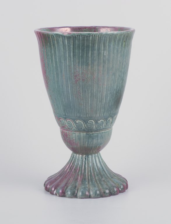 E.B.S. Klint, Danish ceramist. Unique ceramic vase.Glossy glaze in violet and green hues.