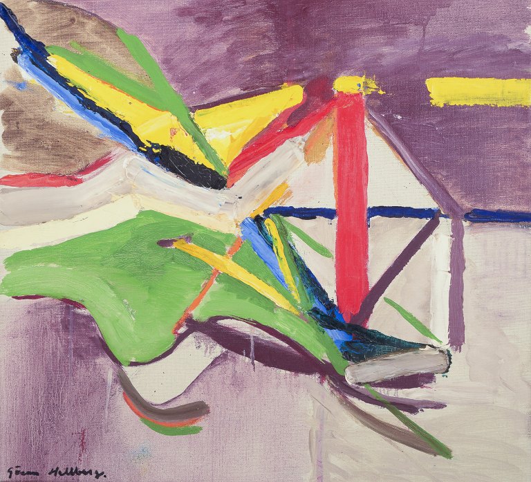 Göran Hellberg, svensk kunstner.Olie på lærred.Abstrakt komposition.