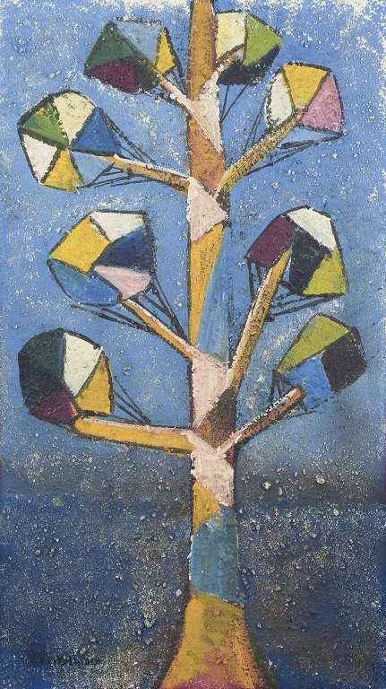 Finnish artist, oil on canvas.Motif of a tree in cubist style.