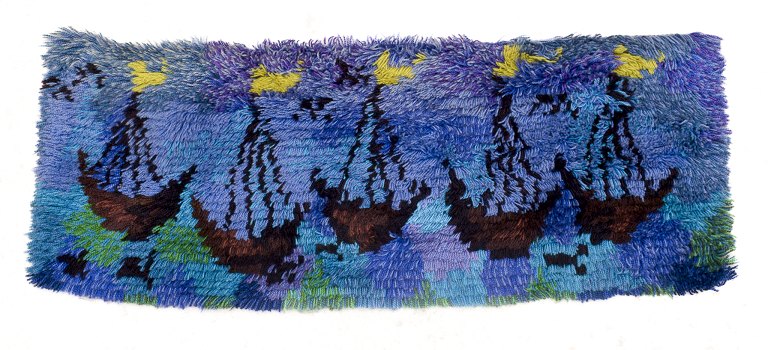 Scandinavian textile designer.Cotton rya wall tapestry.