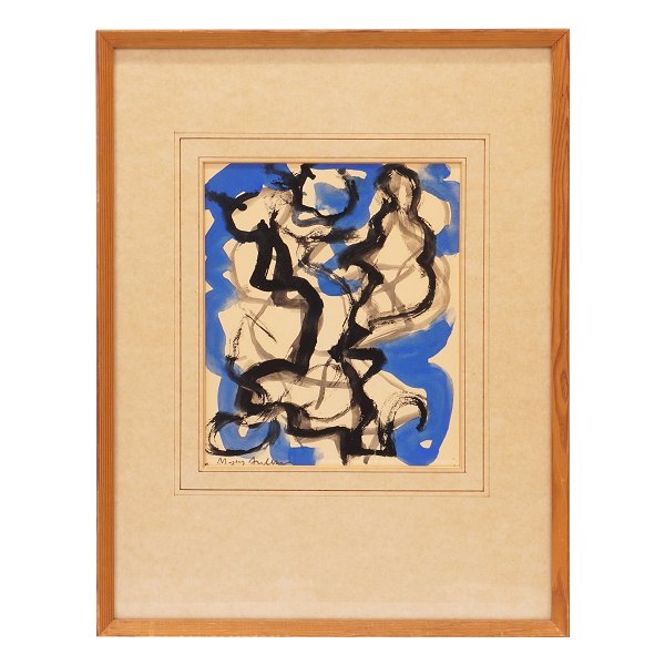 Mogens Andersen. Komposition, mixed media på papir. Signeret. Lysmål: 24x20cm. Med ramme: 48x37cm