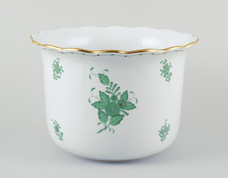 Herend, Hungary. Chinese Bouquet Apponyi Green, champagne cooler/large porcelain flowerpot.