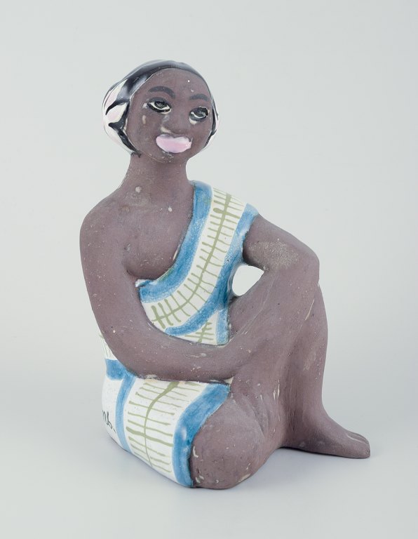 Mari Simmulson for Upsala Ekeby.Figur af orientalsk kvinde. Glaseret stentøj.