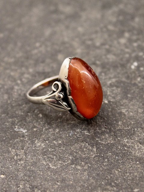 830 sølv vintage sølv ring med rav