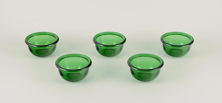 Kaj Franck, Finnish glass artist.A set of five ‘Luna’ rinsing bowls in green art glass.