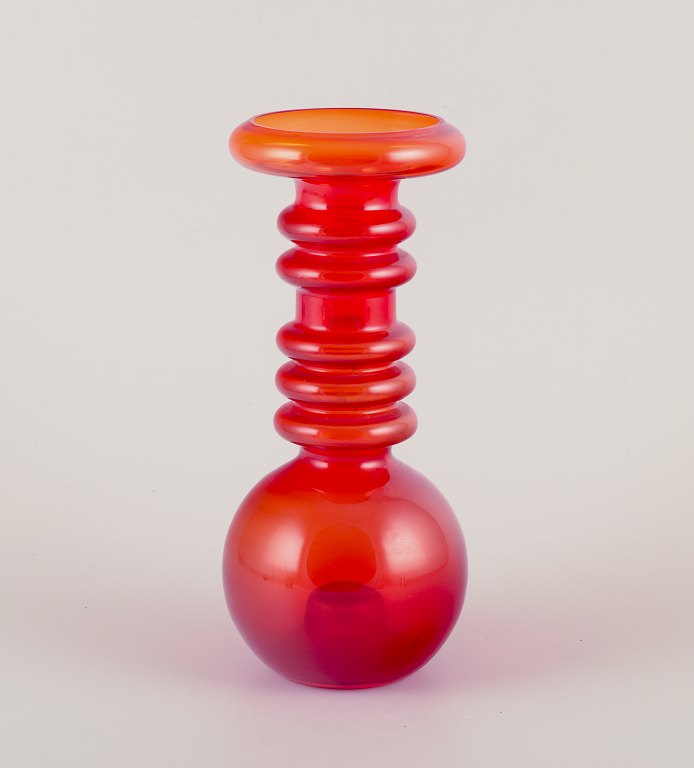 Tamara Aladin for Riihimäen Lasi, Finnish glass artist.‘Carmen’ vase in orange glass.